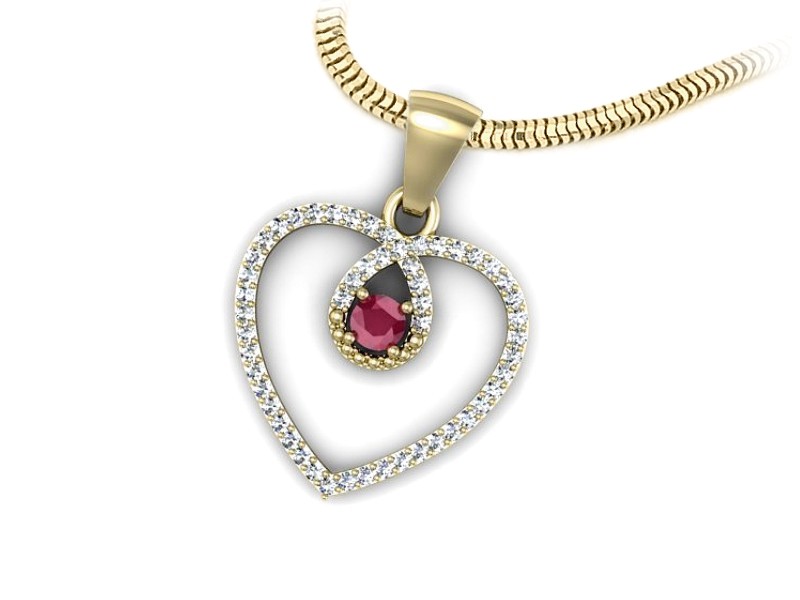 Zawieszka z rubinem i brylantami żółte złoto 585 - W15383zr — zdjęcie 2