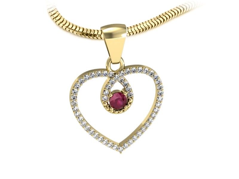 Zawieszka z rubinem i brylantami żółte złoto 585 - W15383zr