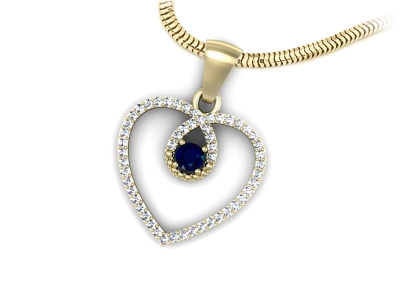 Zawieszka z szafirem i brylantami żółte złoto - W15383zsz — zdjęcie 2