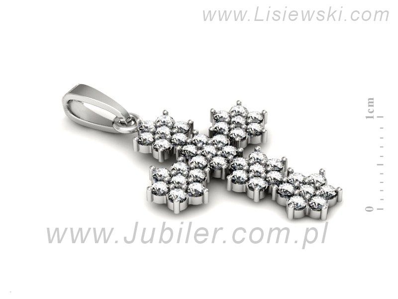 Złoty krzyżyk z brylantami białe złoto próba 585 - W15416b — zdjęcie 2