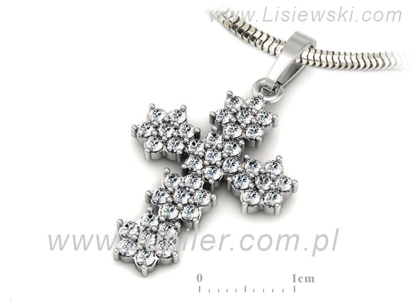 Złoty krzyżyk z brylantami białe złoto próba 585 - W15416b — zdjęcie 3
