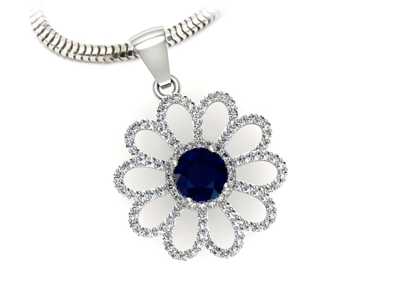 Złota zawieszka z szafirem i brylantami - W15567bsz — zdjęcie 3