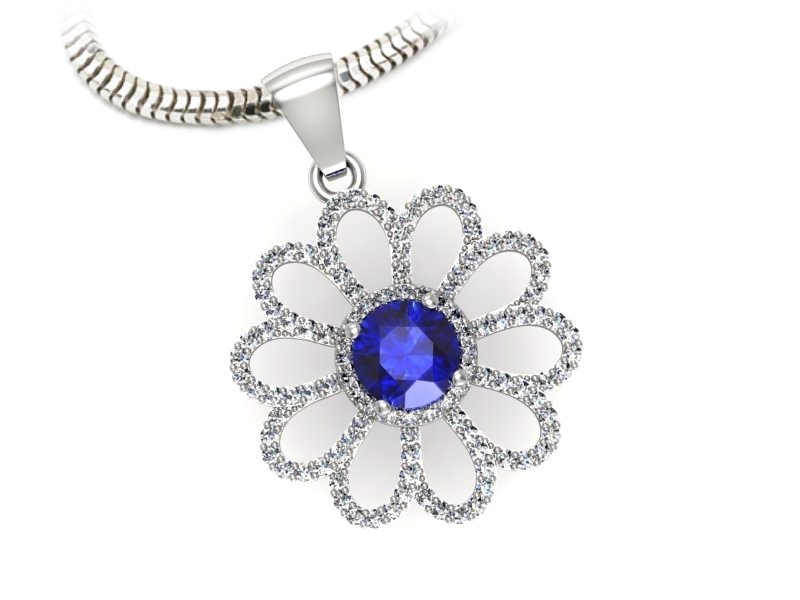 Złota zawieszka z szafirem i brylantami 585 - W15567bszc — zdjęcie 3