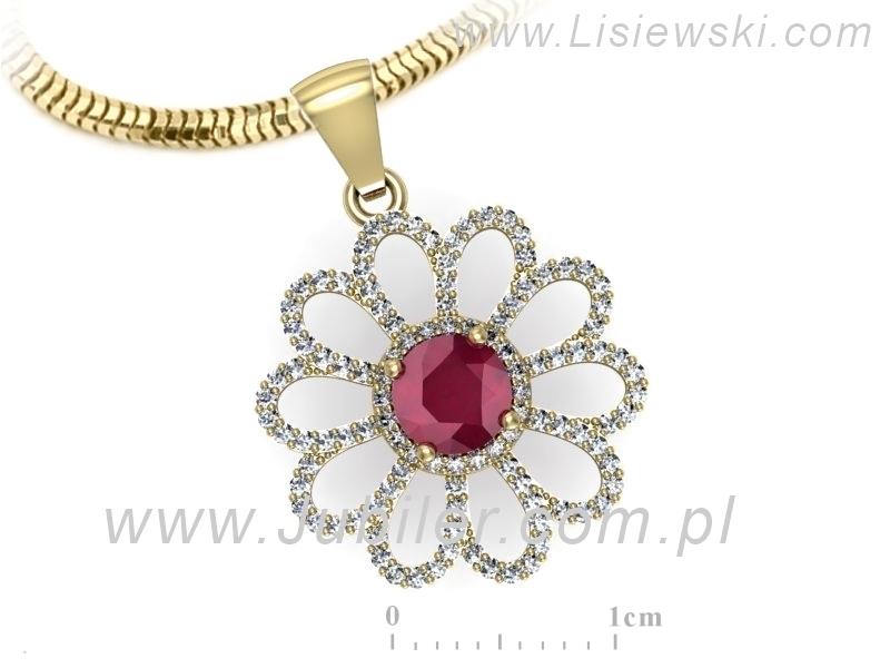 Zawieszka z rubinem i brylantami żółte złoto 585 - W15567zr — zdjęcie 3