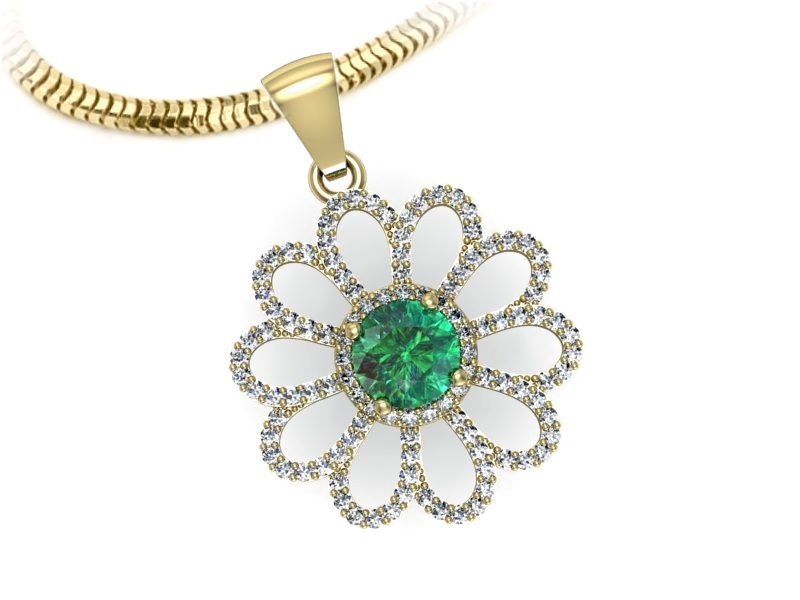 Wisiorek ze szmaragdem i brylantami żółte złoto - W15567zsm — zdjęcie 3