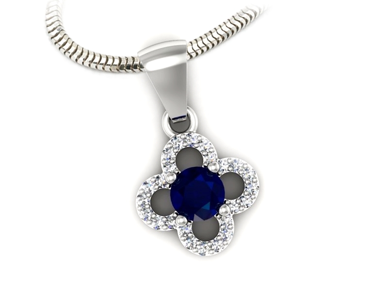 Zawieszka z szafirem i brylantami białe złoto - W15576bsz — zdjęcie 3