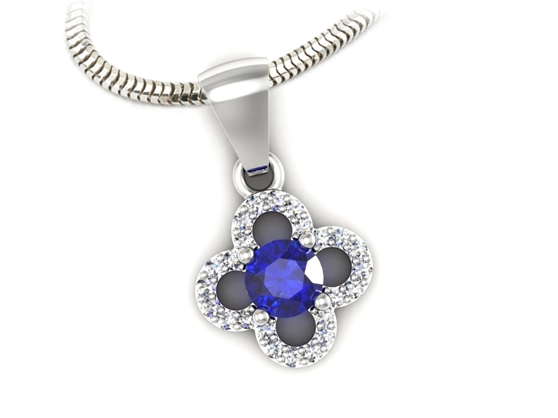 Zawieszka z szafirem i brylantami białe złoto - W15576bszc — zdjęcie 3