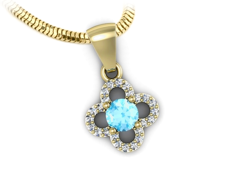 Wisiorek z topazem i brylantami żółte złoto 585 - W15576ztp — zdjęcie 3