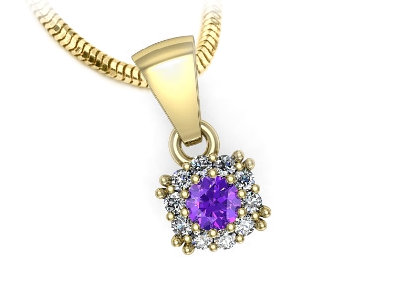 Wisiorek z ametystem i brylantami żółte złoto - w16028zat — zdjęcie 3