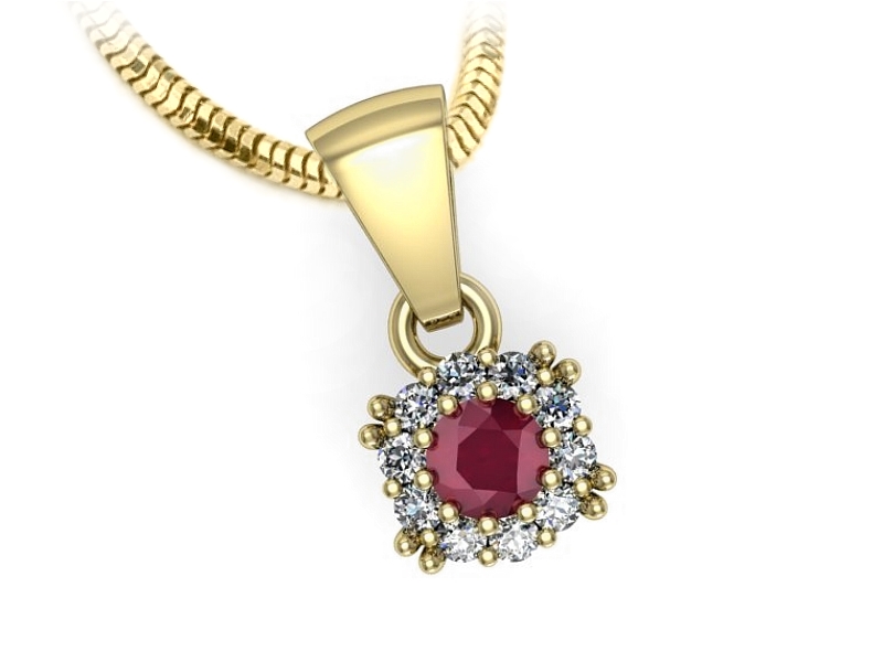 Zawieszka z rubinem i brylantami żółte złoto 585 - w16028zr — zdjęcie 3