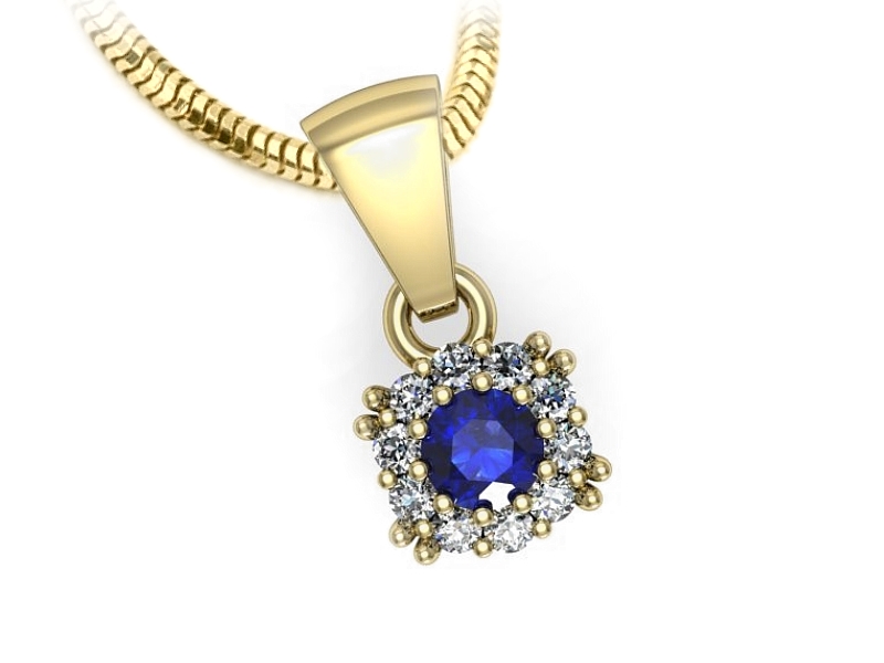 Wisiorek z szafirem i brylantami żółte złoto - w16028zszc — zdjęcie 3