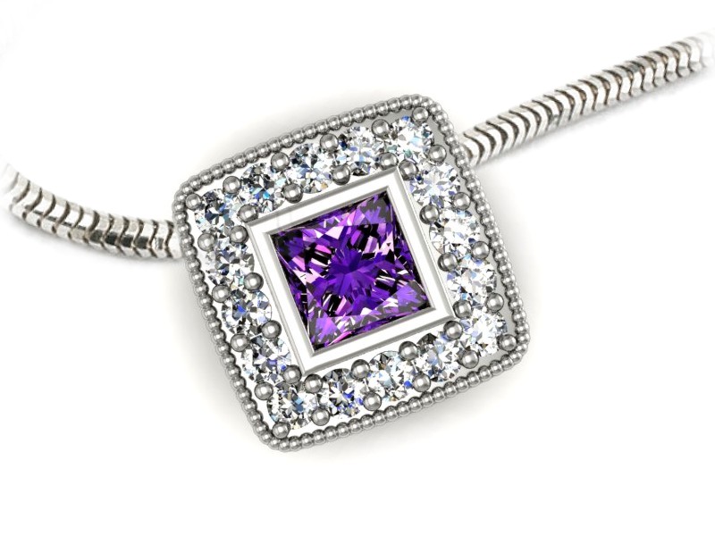 Wisiorek z ametystem i brylantami białe złoto - w16105bat — zdjęcie 3