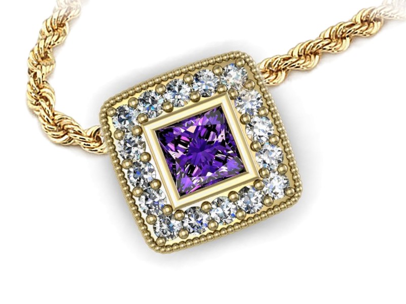 Wisiorek z ametystem i brylantami żółte złoto - w16105zat — zdjęcie 3