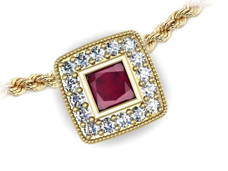Zawieszka z rubinem i brylantami żółte złoto 585 - w16105zr — zdjęcie 3