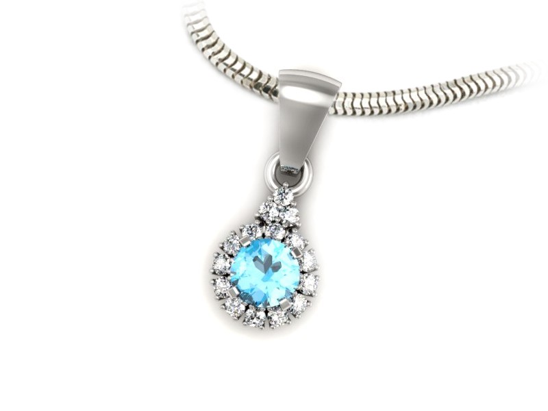 Zawieszka z topazem i brylantami białe złoto 585 - w16137btp — zdjęcie 3