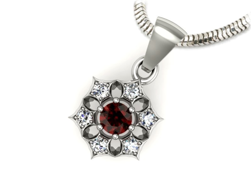 Zawieszka z granatem i brylantami białe złoto - w16145bgr — zdjęcie 3