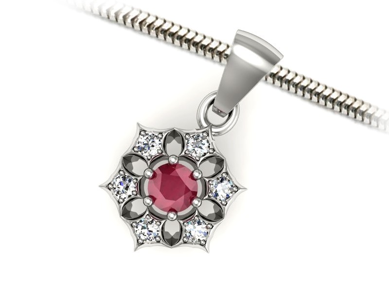 Zawieszka z rubinem i brylantami białe złoto 585 - w16145br — zdjęcie 3