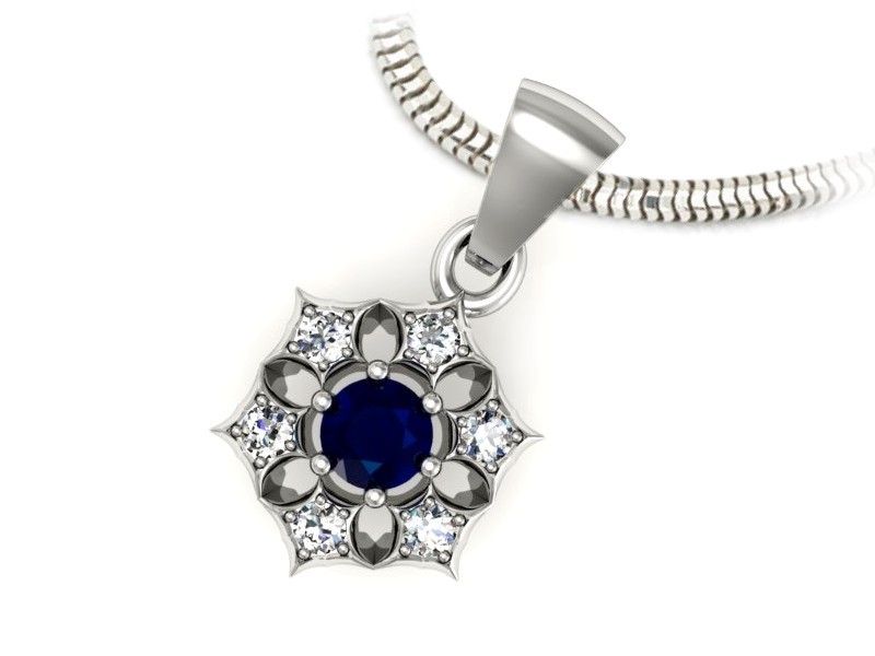 Zawieszka z szafirem i brylantami białe złoto - w16145bsz — zdjęcie 3