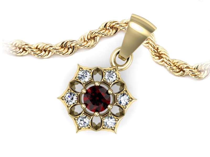 Zawieszka z granatem i brylantami żółte złoto - w16145zgr — zdjęcie 3