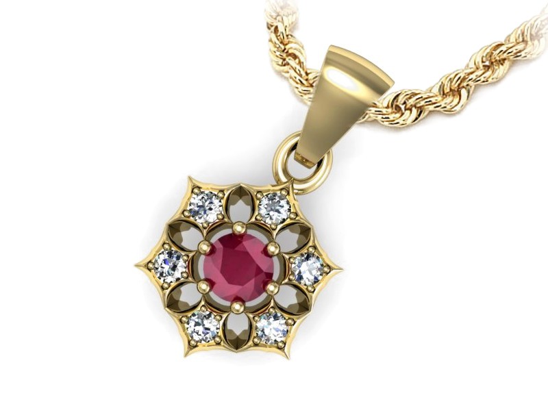 Zawieszka z rubinem i brylantami żółte złoto 585 - w16145zr — zdjęcie 3