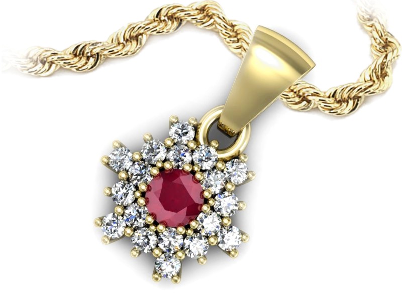Zawieszka z rubinem i brylantami żółte złoto 585 - w16227zr — zdjęcie 3