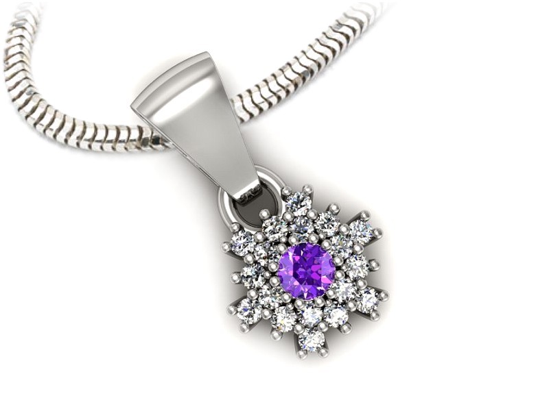 Wisiorek z ametystem z brylantami białe złoto - w16228bat — zdjęcie 3