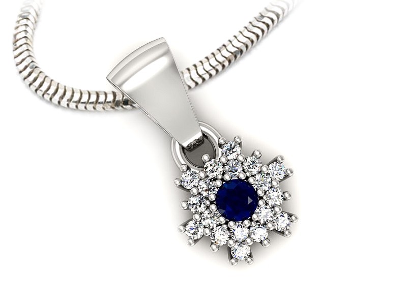 Zawieszka z szafirem i brylantami białe złoto - w16228bsz — zdjęcie 3