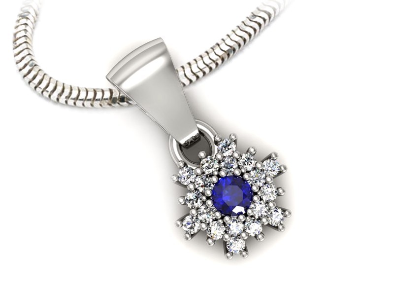 Zawieszka z szafirem i brylantami białe złoto - w16228bszc — zdjęcie 3