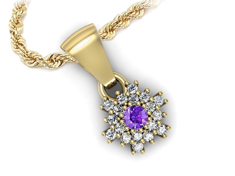 Wisiorek z ametystem z brylantami żółte złoto - w16228zat — zdjęcie 3