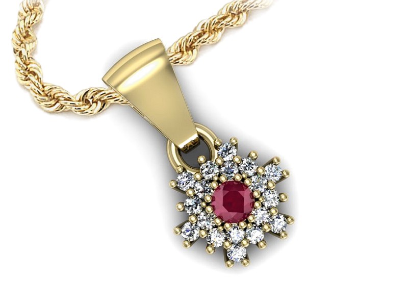 Zawieszka z rubinem i brylantami żółte złoto 585 - w16228zr — zdjęcie 3