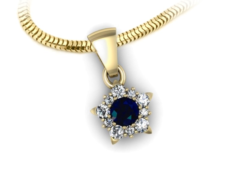 Zawieszka z szafirem i brylantami żółte złoto - w16407zsz — zdjęcie 3