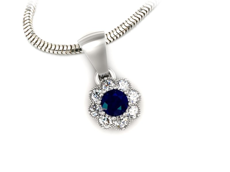 Zawieszka z szafirem i brylantami białe złoto - w16478bsz — zdjęcie 3