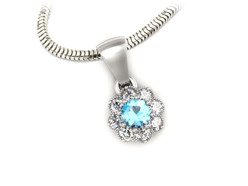 Zawieszka z topazem i brylantami białe złoto 585 - w16478btp — zdjęcie 3