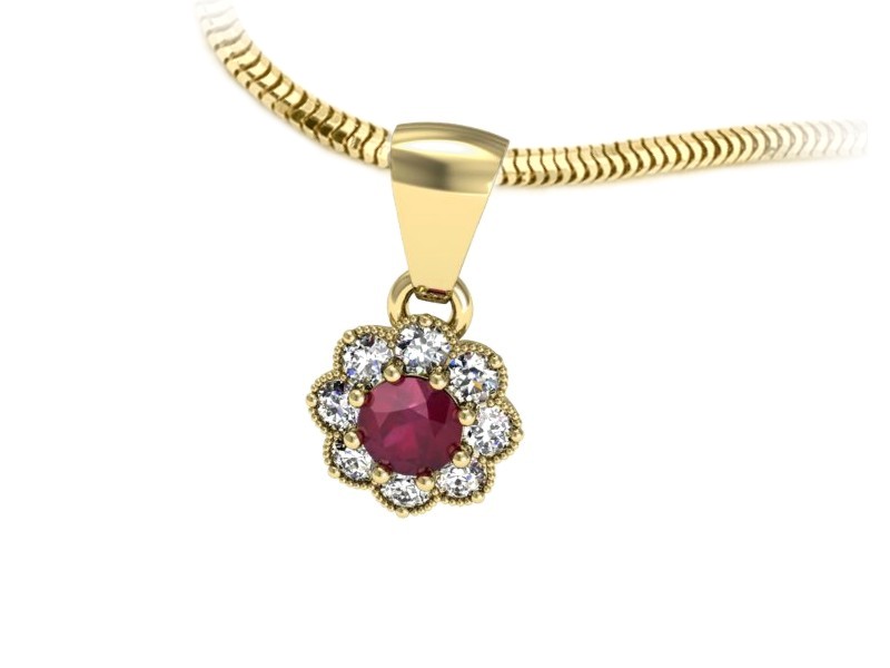 Zawieszka z rubinem i brylantami żółte złoto 585 - w16478zr