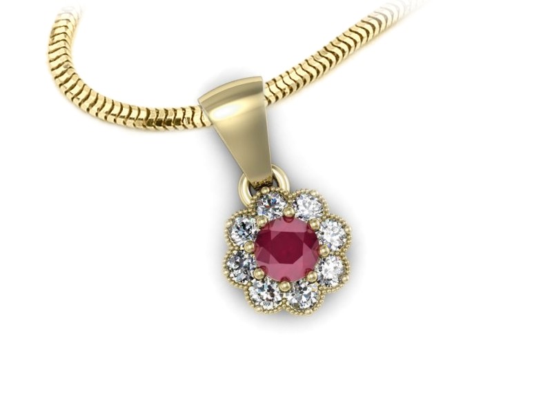 Zawieszka z rubinem i brylantami żółte złoto 585 - w16478zr — zdjęcie 3