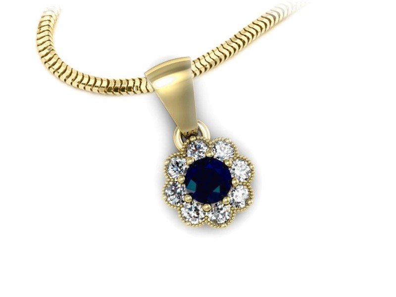 Zawieszka z szafirem i brylantami żółte złoto - w16478zsz — zdjęcie 3