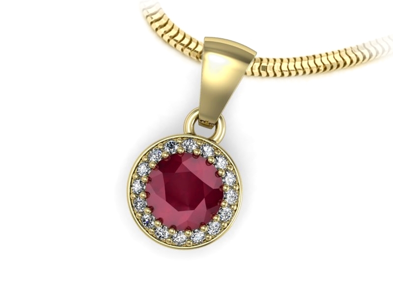 Zawieszka z rubinem i brylantami żółte złoto 585 - w16536zr — zdjęcie 3