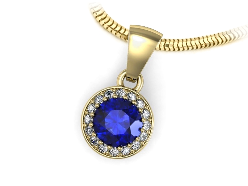 Złota zawieszka z szafirem i brylantami 585 - w16536zszc — zdjęcie 3