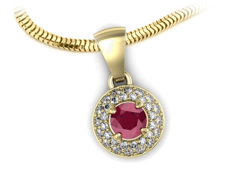 Zawieszka z rubinem i brylantami żółte złoto 585 - w16563zr — zdjęcie 3