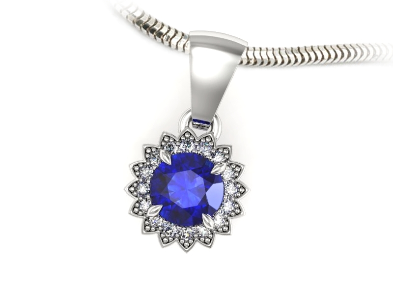 Zawieszka z szafirem i brylantami białe złoto - w16566bszc — zdjęcie 3