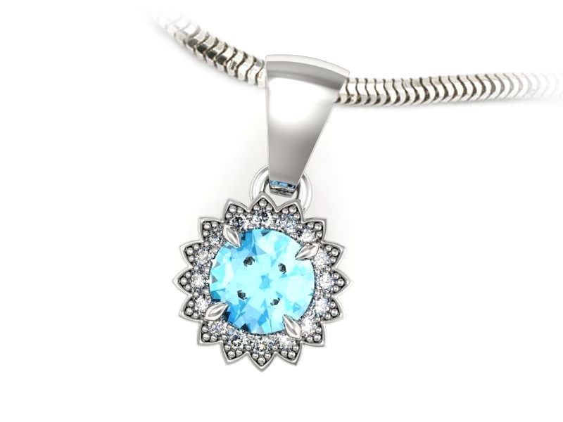 Zawieszka z topazem i brylantami białe złoto 585 - w16566btp — zdjęcie 3