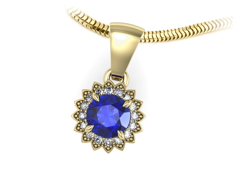 Wisiorek z szafirem i brylantami żółte złoto - w16566zszc — zdjęcie 3