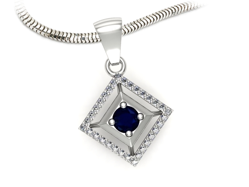 Zawieszka z szafirem i brylantami białe złoto - w20002bsz — zdjęcie 3