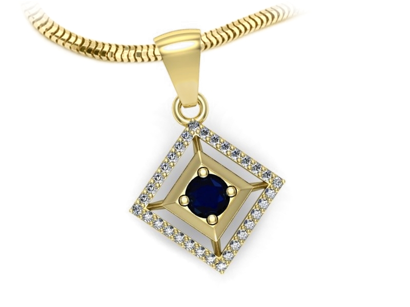 Zawieszka z szafirem i brylantami żółte złoto - w20002zsz — zdjęcie 3