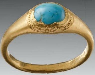 Złoty pierścionek z turkusem, XIV-XV w. Europa