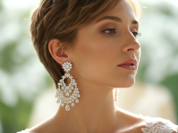 Krótkie włosy panny młodej: Jak dobrać do nich efektowne kolczyki?