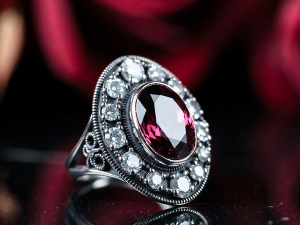 Pierścionek Koktajlowy z Granatem