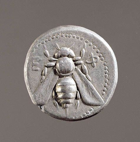 Pszczoła, srebrna moneta grecka, 390-300 p.n.e