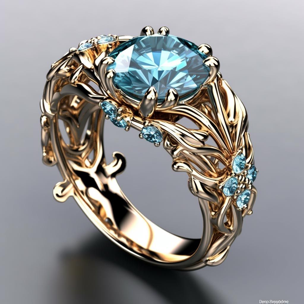 Akwamaryn - złoty pierścionek